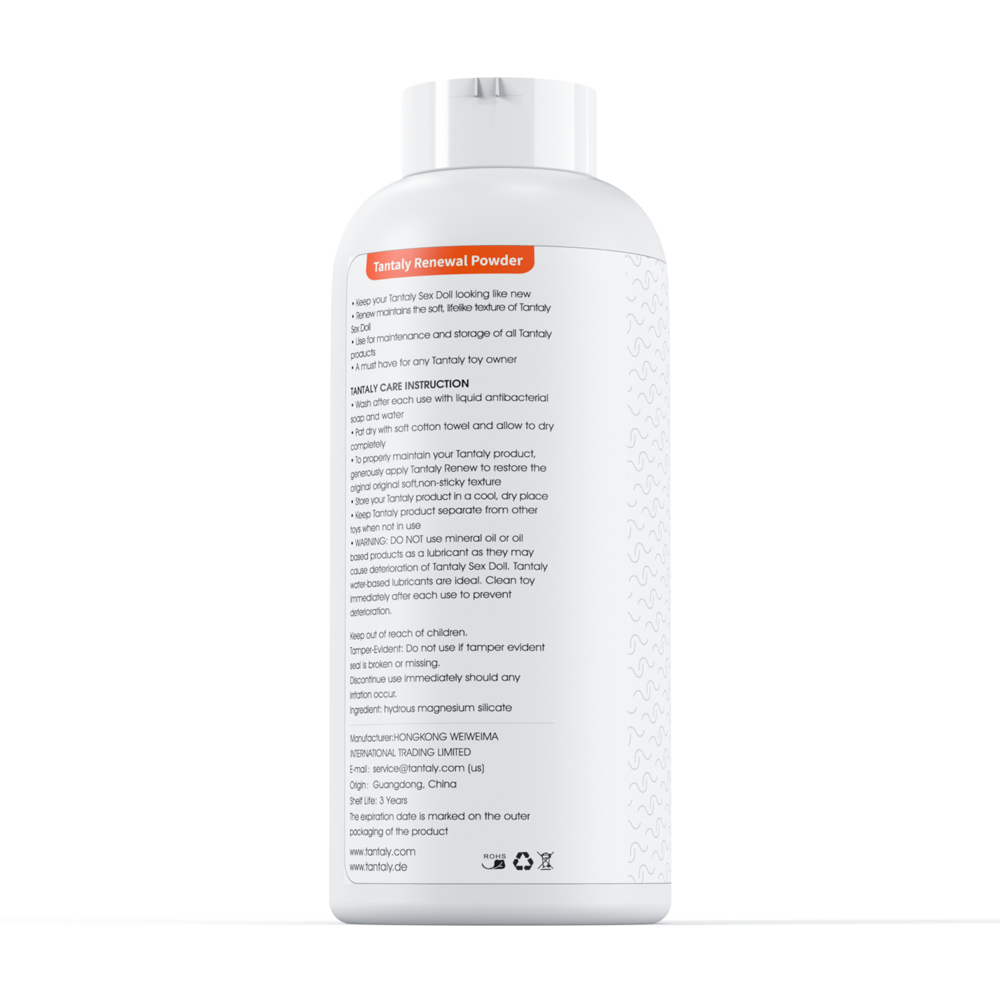Tantaly Renewal Powder, keeps doll smooth, prevents stickiness, extends lifespan, softens doll skin, perfect after cleaning.