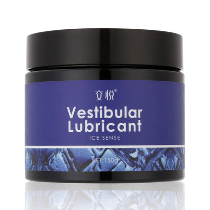 RealVagina Heat Sense Anal Lube in a black tub with blue label for enhanced sensations